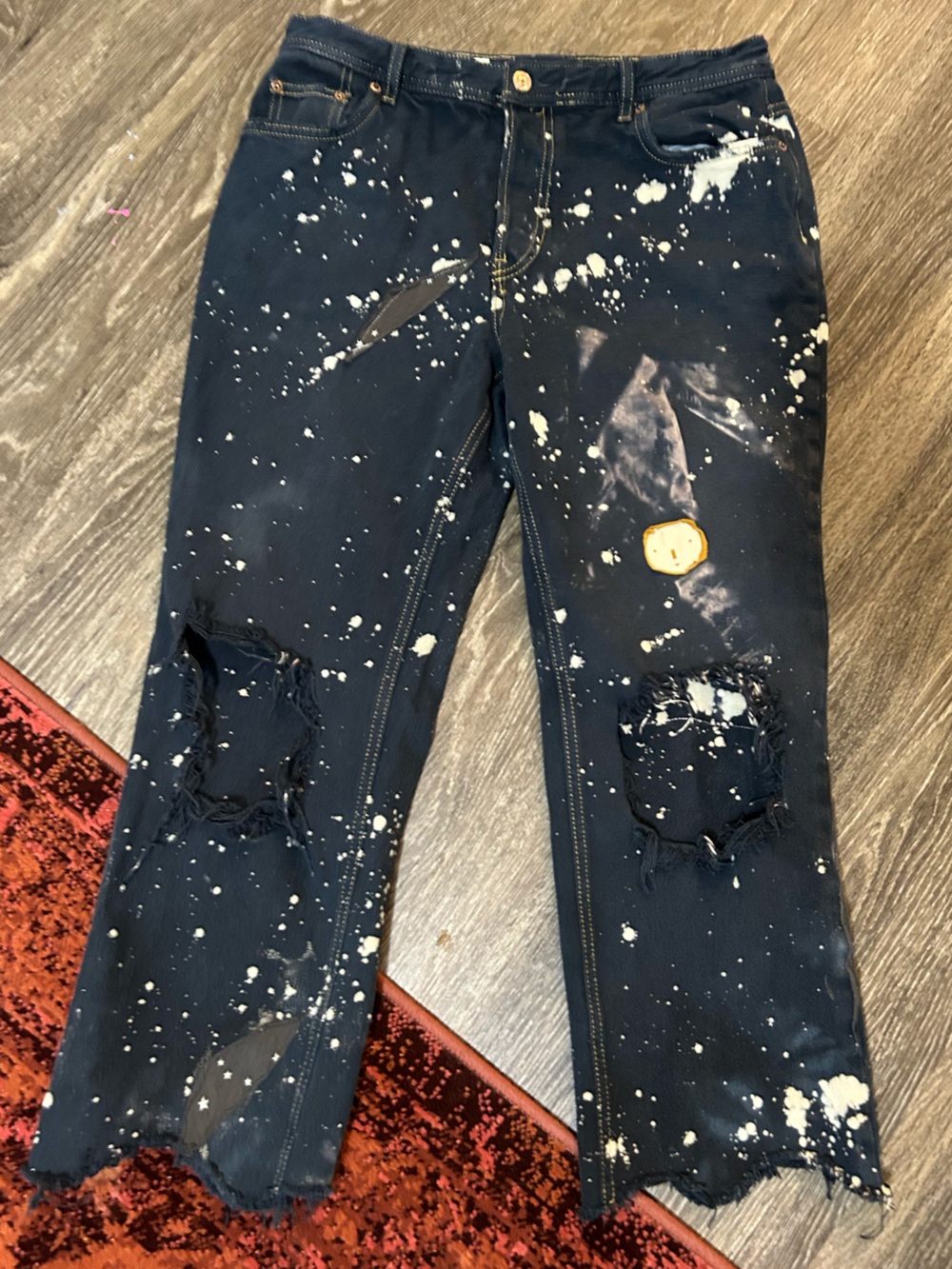 We the Free Paint Splattered Jeans Size 29 Patchwork Bleached Distressed Raw Hem